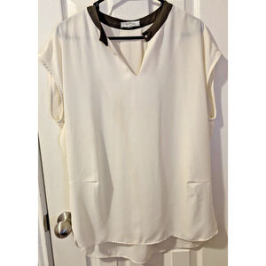 ALYTHEA Women Blouse Neck Trim Olive Sleeveless Size Medium Sheer